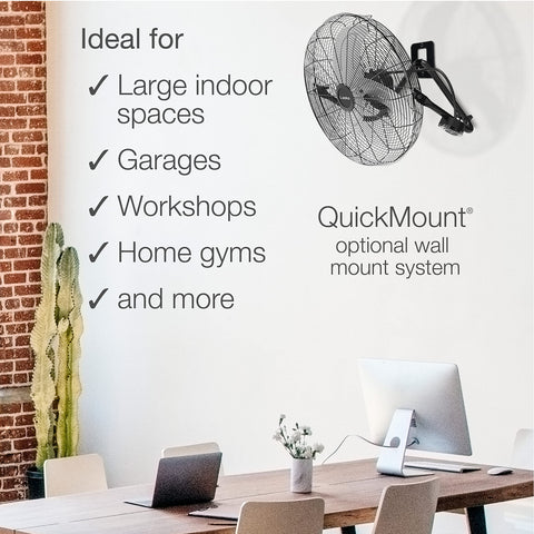 Lasko wall bracket allows quick mounting and space-saving setup.
