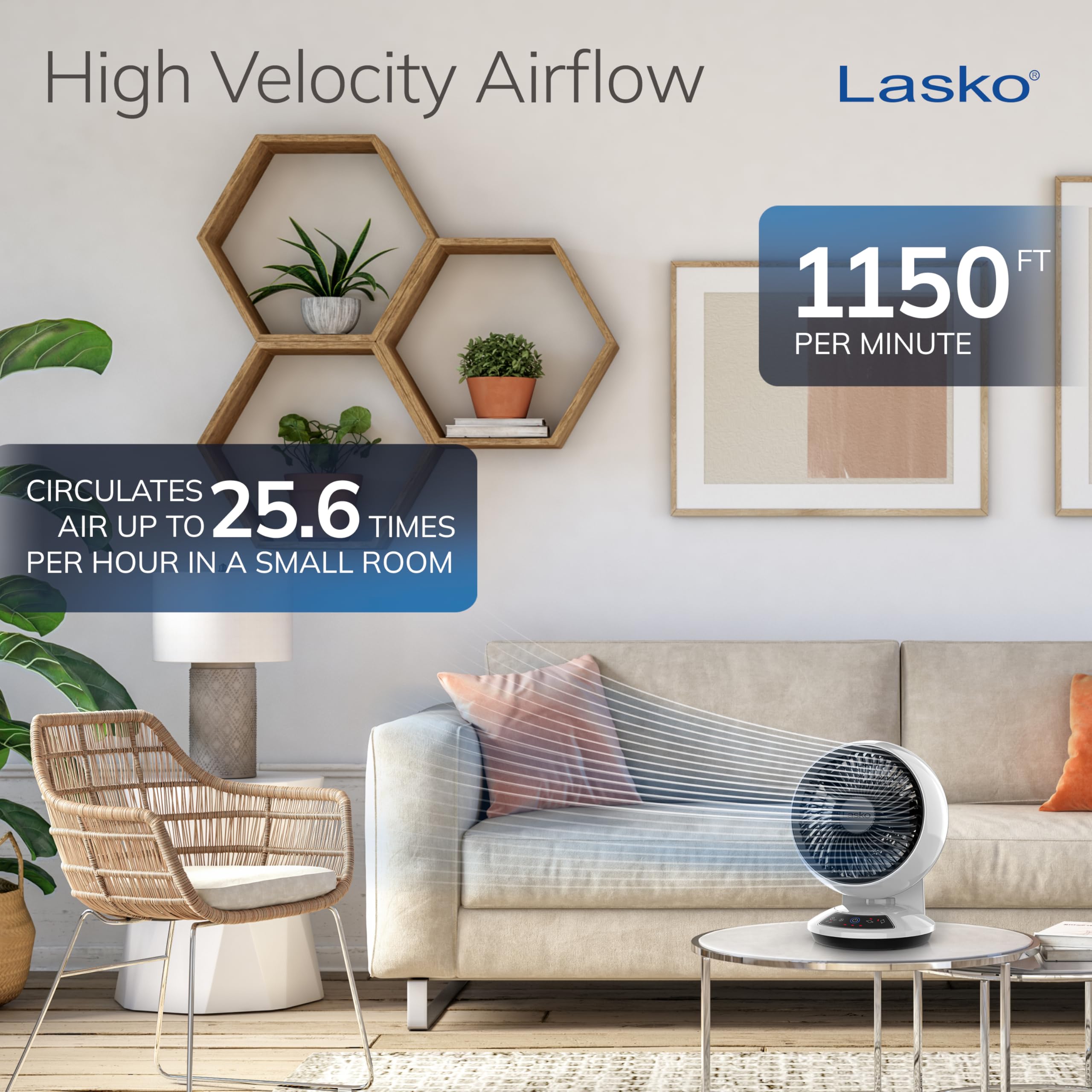 Lasko Whirlwind shows three speeds for quiet to powerful airflow