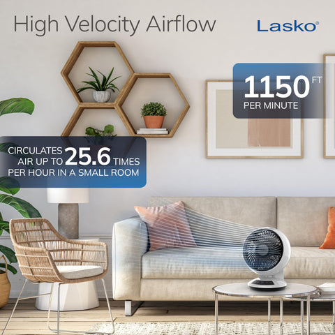 Lasko Whirlwind shows three speeds for quiet to powerful airflow