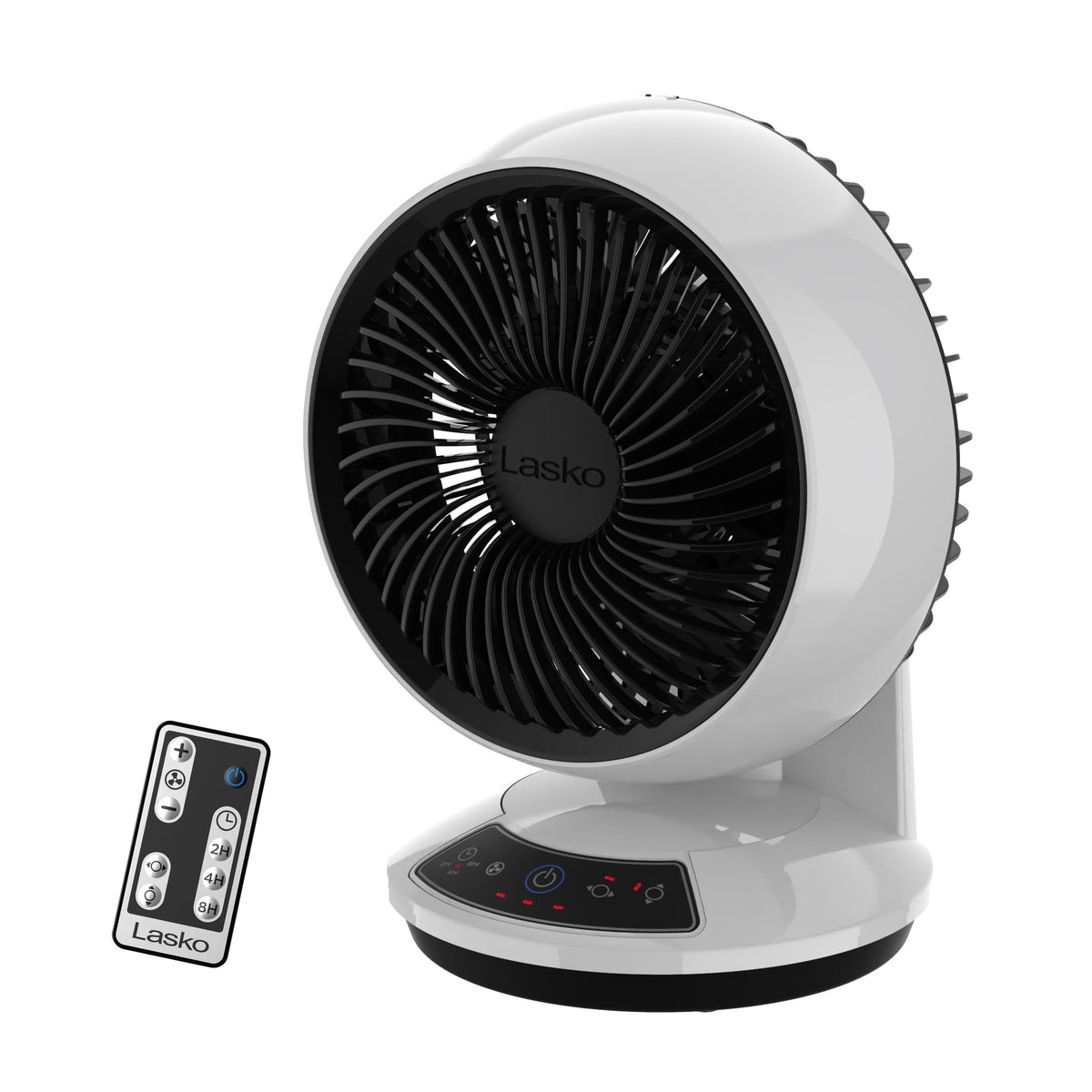 Lasko Whirlwind front view showing compact table fan design for desk use