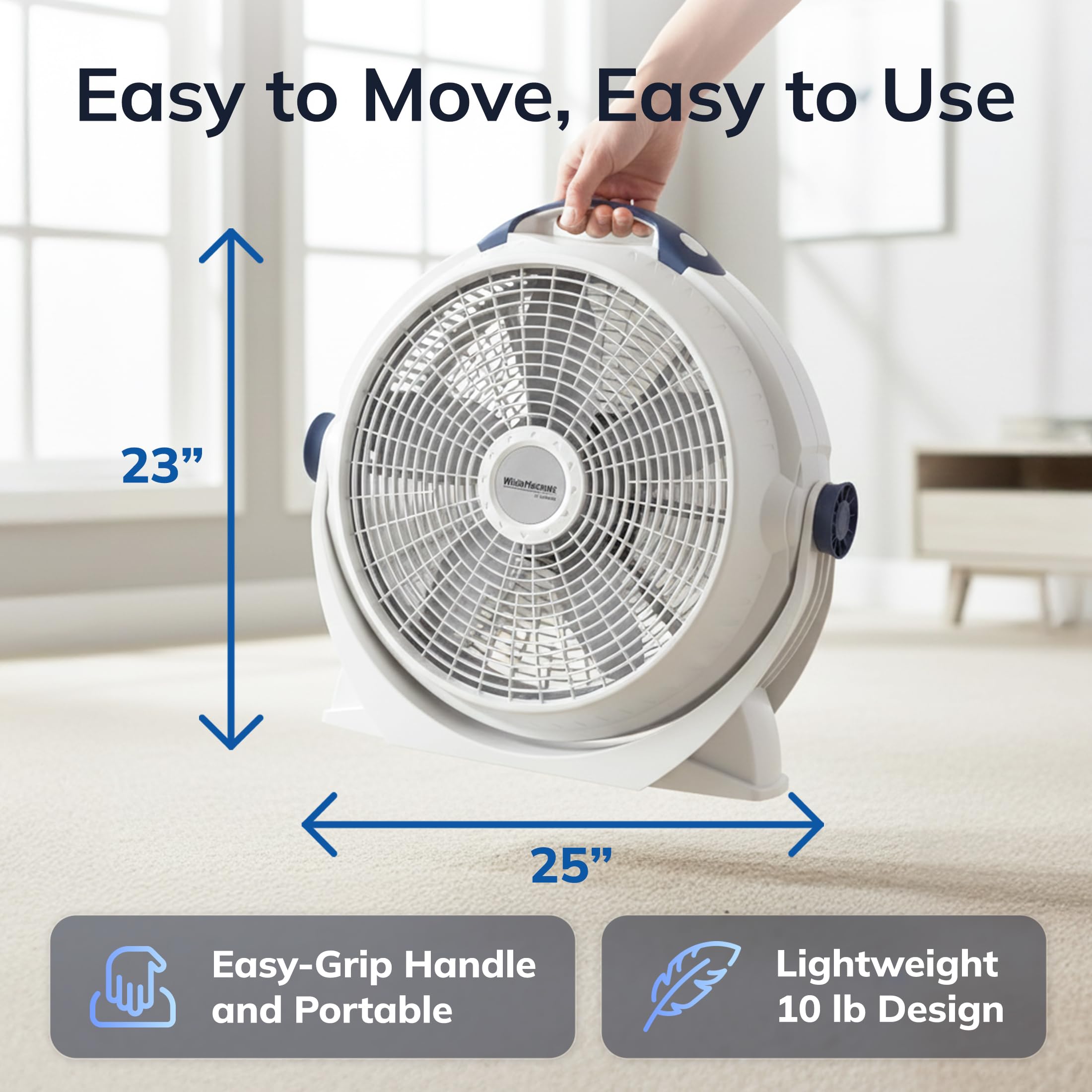 Lasko WindMachine 20in rugged build suited for daily use in busy spaces
