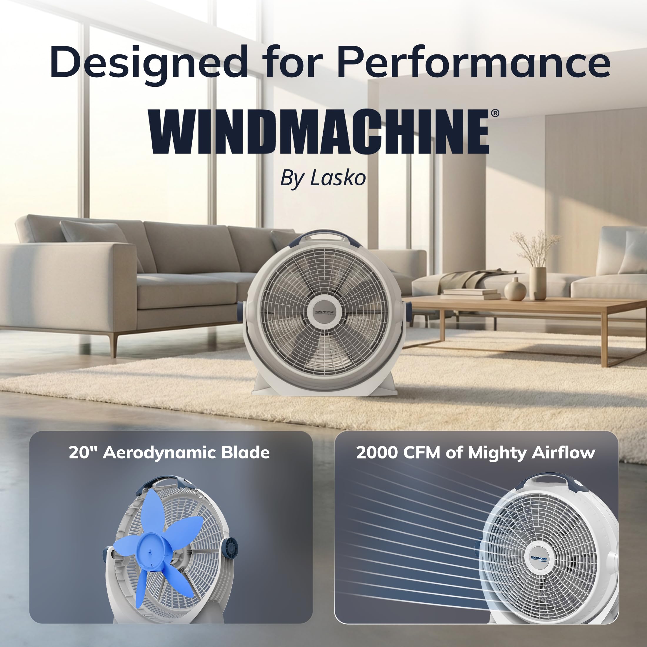 Lasko WindMachine 20in in-room setup highlighting versatile cooling