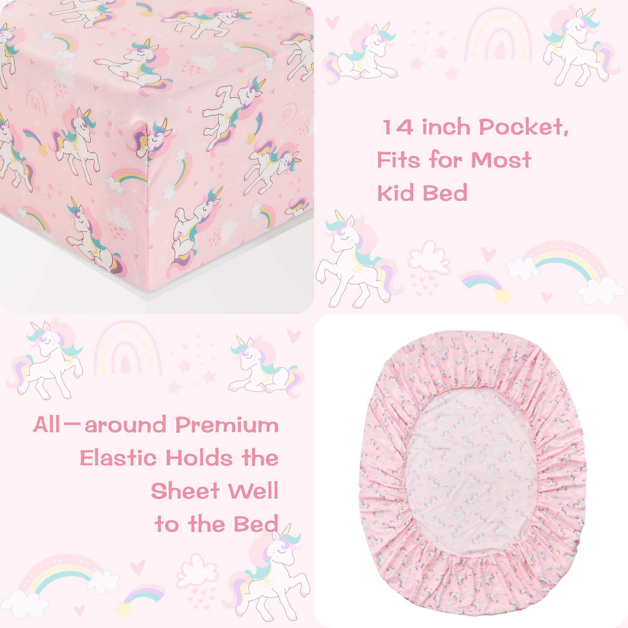 lasoftan twin fitted sheet pink unicorn design fits deeply with snug elastic.
