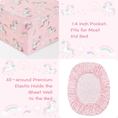lasoftan twin fitted sheet pink unicorn design fits deeply with snug elastic.