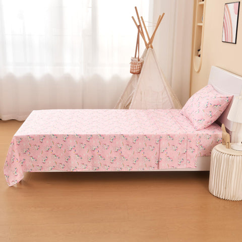 lasoftan flat sheet twin pink unicorn print breathable all-season comfort.
