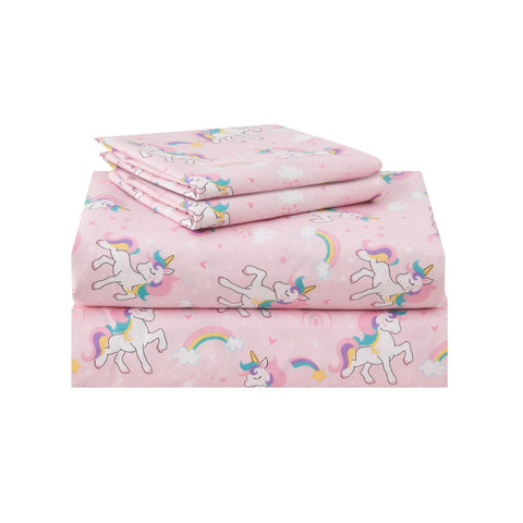 lasoftan kids sheet set twin pink unicorn pattern offers soft, cozy sleep.