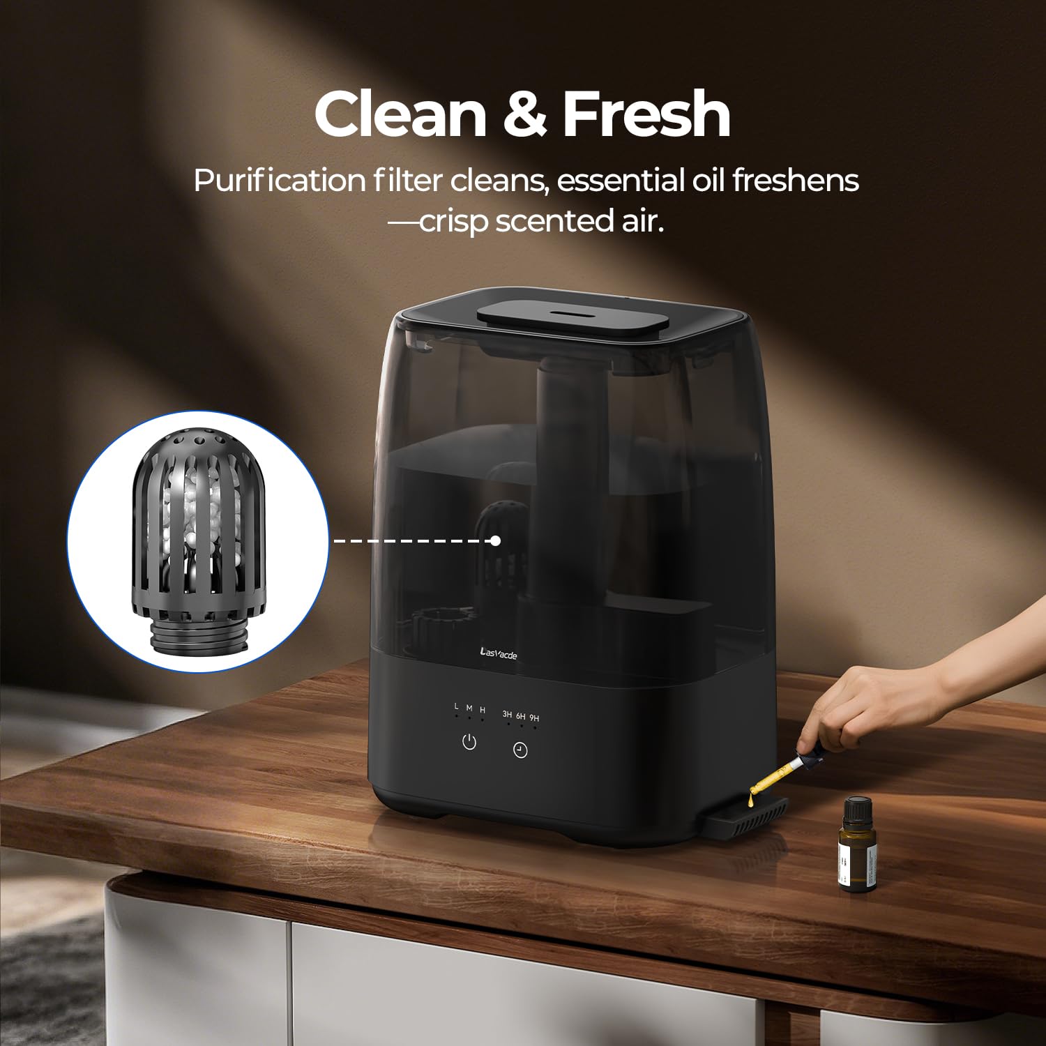 LasVacde built-in aroma tray enhances room scent without extra devices.