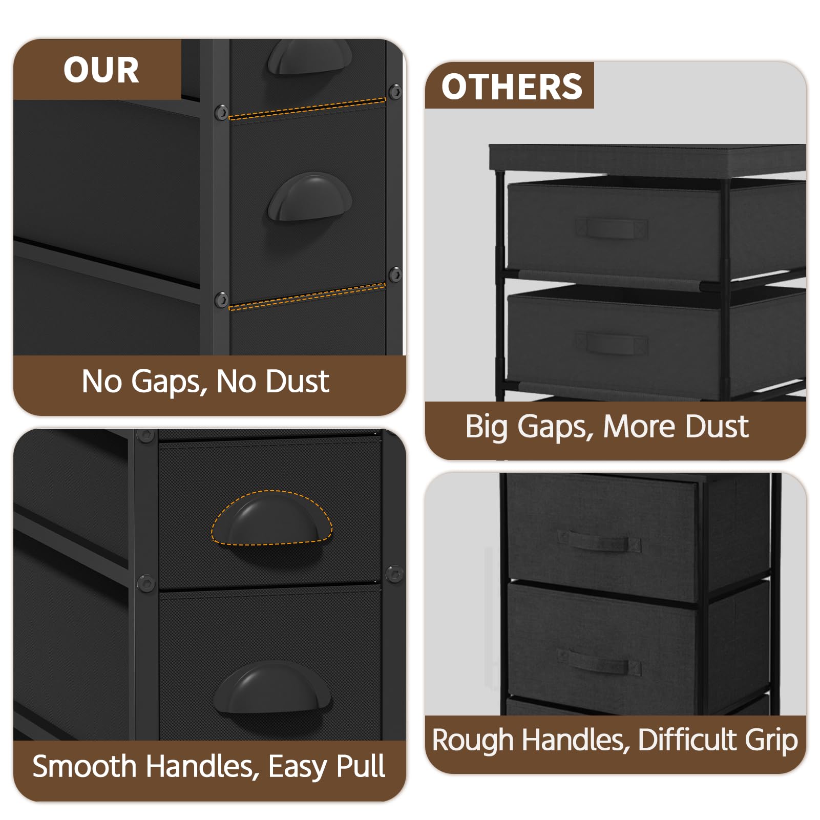 LASZOLA 5-drawer dresser with wheels enables easy moving for cleaning and room reorganization.