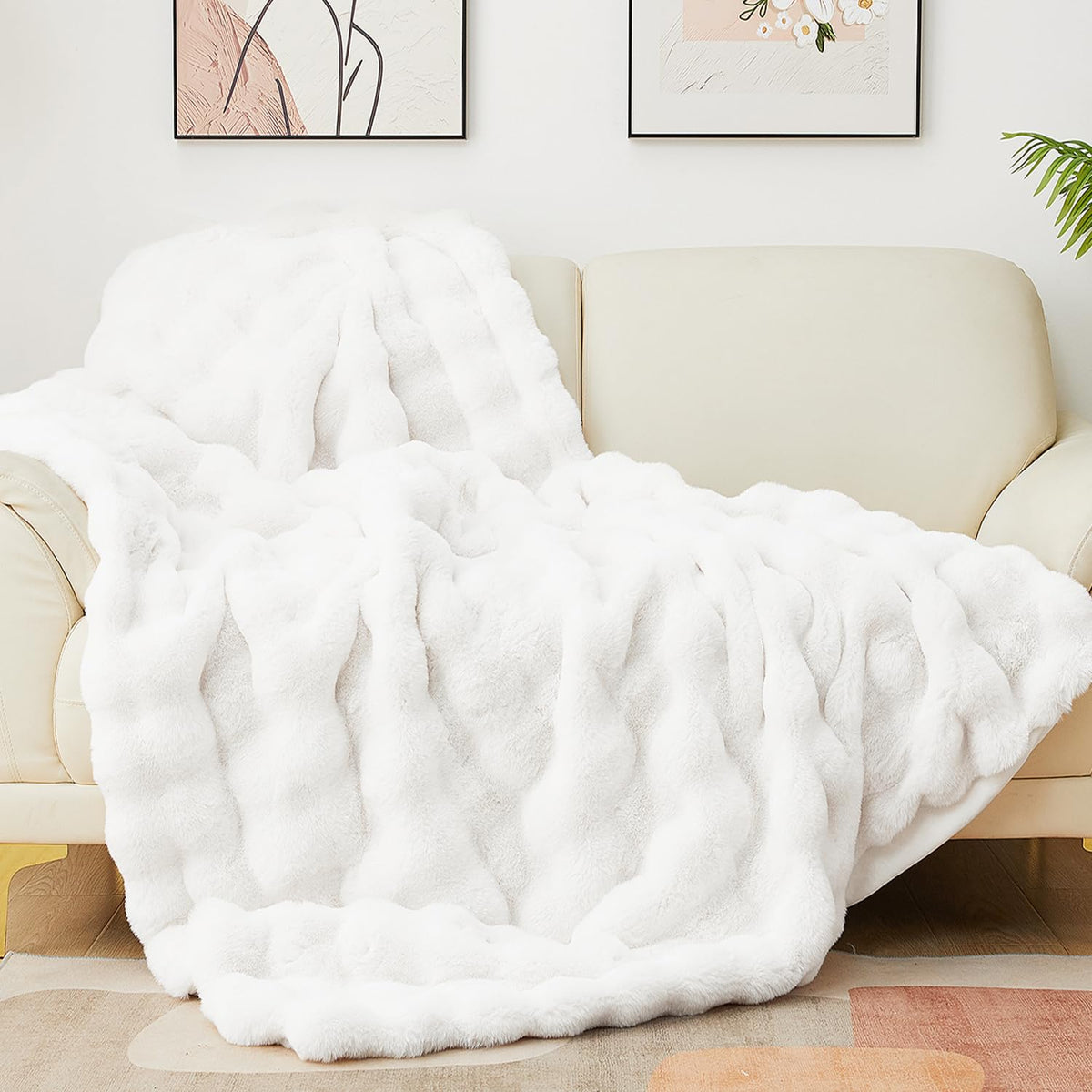 Latepis white throw blanket on couch provides soft warmth for cozy evenings
