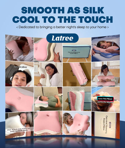 Latree 100-night trial pillow signals confidence and risk-free testing for new sleepers.