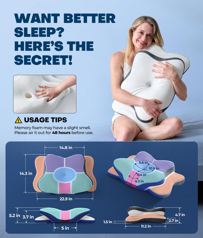 Latree armrest contour supports arms for side and back sleeping.