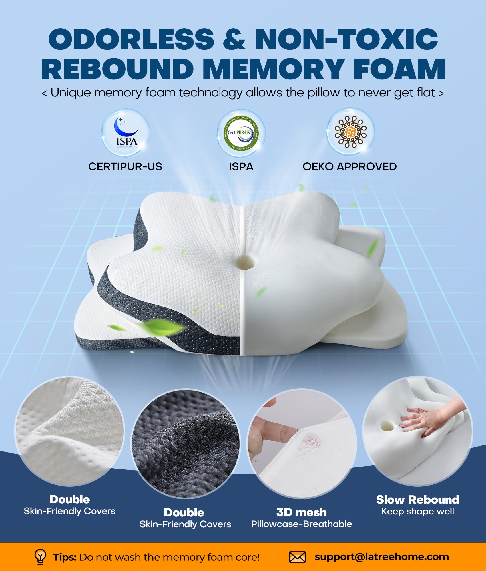 Latree height-adjustable neck pillow offers personalized sleeping posture.