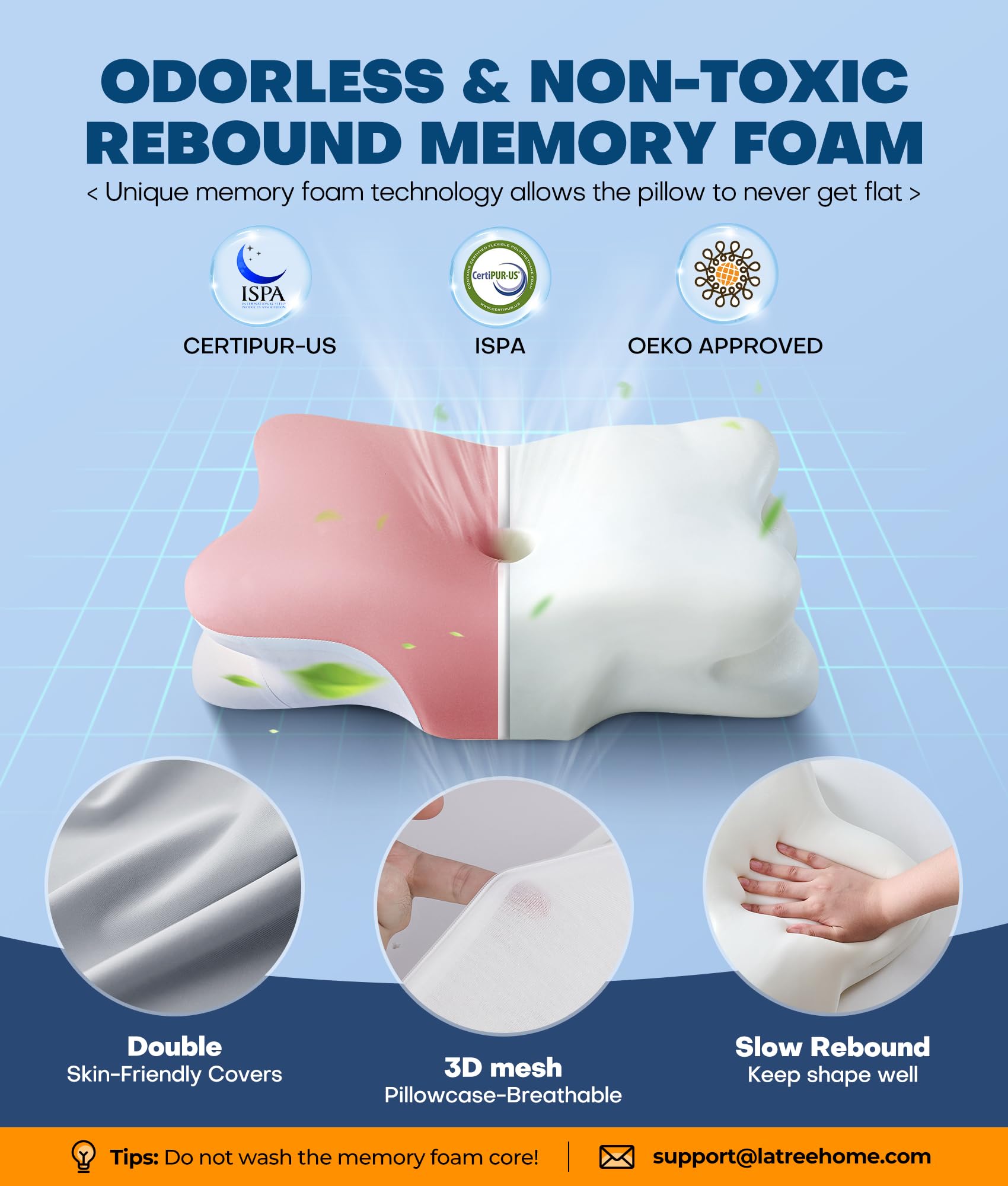Latree open-cell memory foam core preserves shape and offers comfortable support throughout the night.