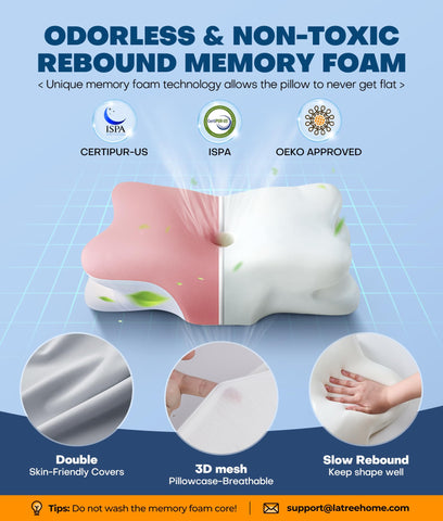 Latree open-cell memory foam core preserves shape and offers comfortable support throughout the night.