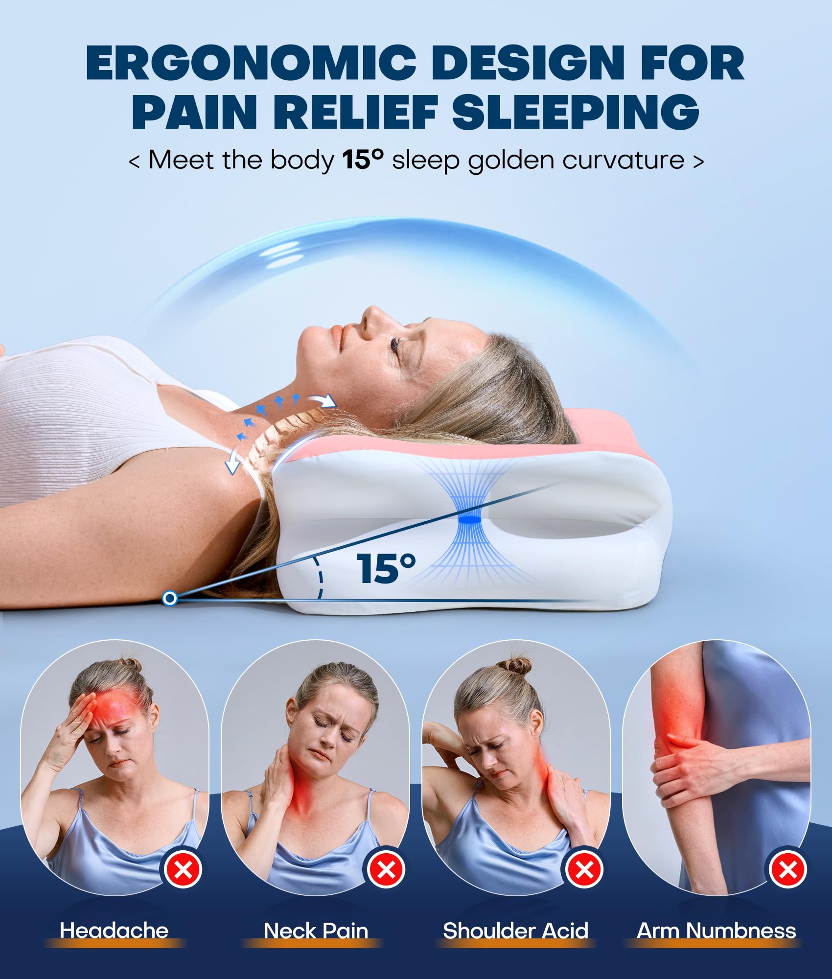 Latree six-contour zones pillow provides full neck and shoulder support for multiple sleeping positions.