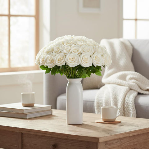 LATRORA ivory silk rose with long stems suitable for bridal bouquets and ceremony displays.