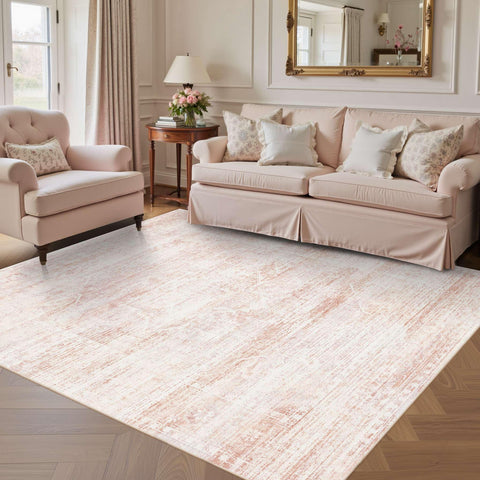 Latte&Fog pink rug non-slip backing provides safe grip on wood floors