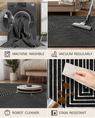 Latte&Fog washable rug accepts machine washing for deep clean sessions.