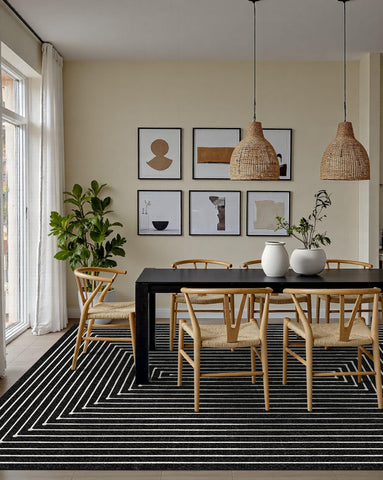 Latte&Fog indigo-black rug complements bedrooms, dorms, offices, and dining spaces.