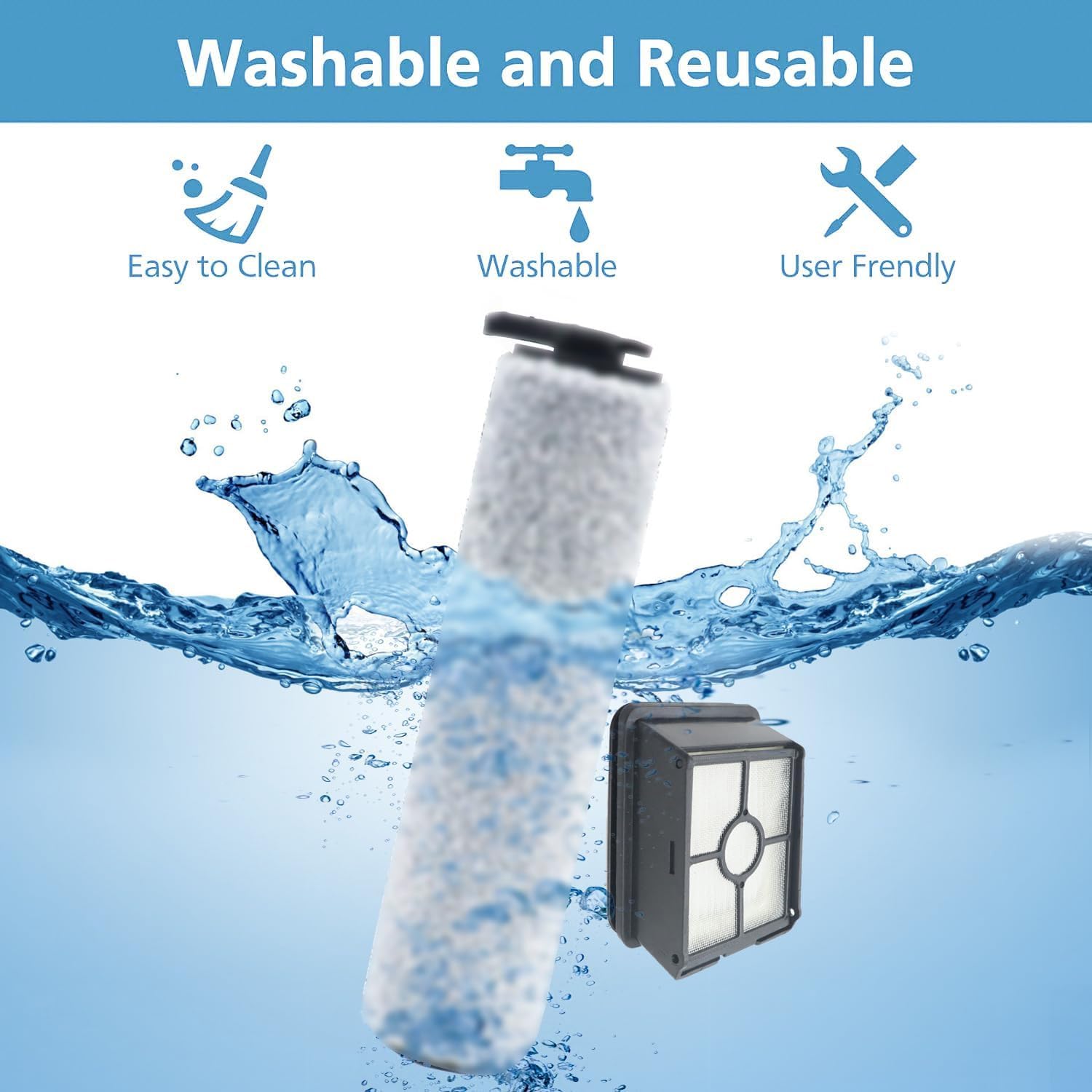 Laukowind complete replacement kit includes two rollers, four filters, four sponges.