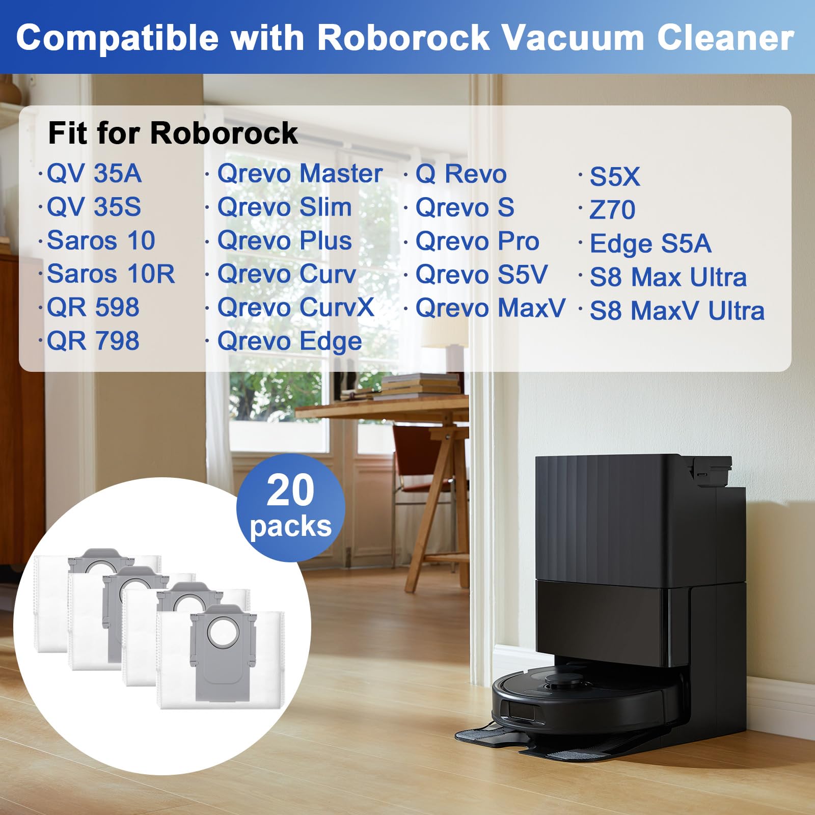 Laukowind 4-layer filtration dust bag inside Roborock dock for cleaner air