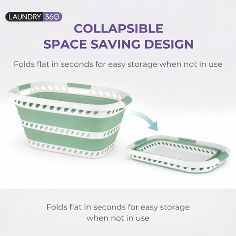 Laundry 360 collapsible basket folded flat for space-saving storage.