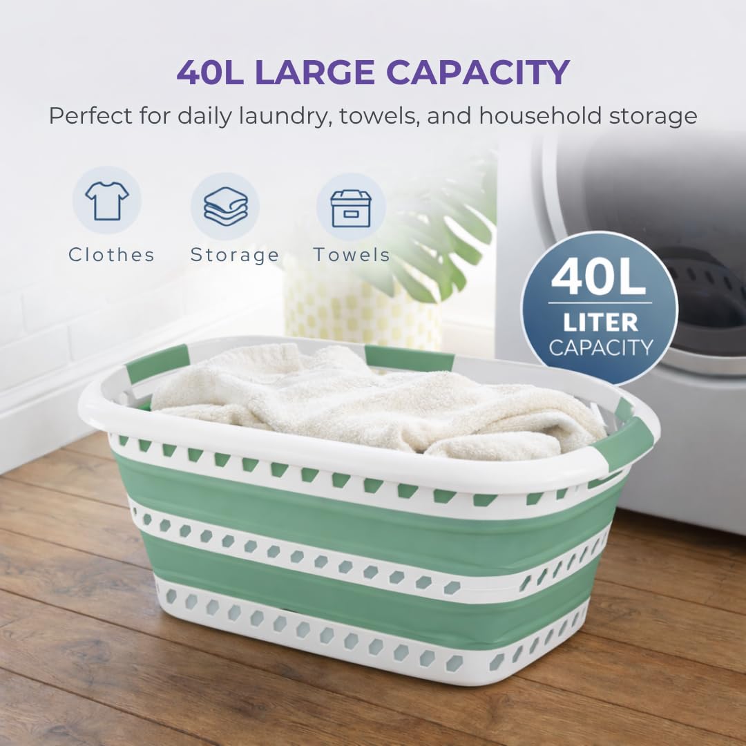 Laundry 360 basket with three handles for comfortable carrying.