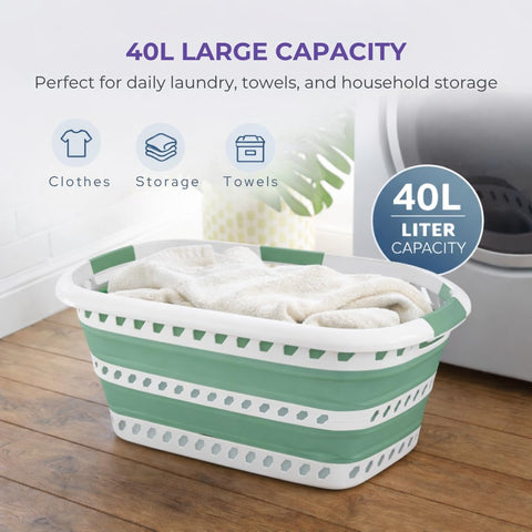 Laundry 360 basket with three handles for comfortable carrying.