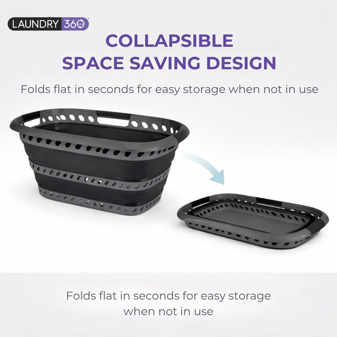 Laundry 360 40L capacity basket with triple handles for easy carrying.