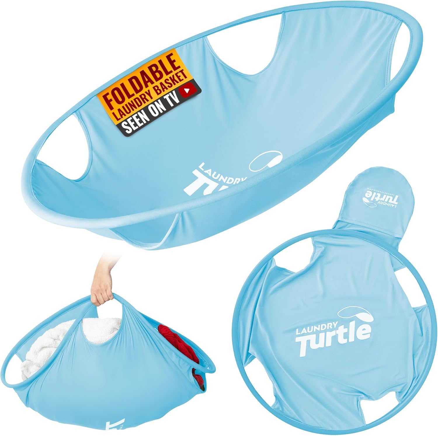Laundry Turtle aqua large basket collapsible for easy transport and quick laundry sorting