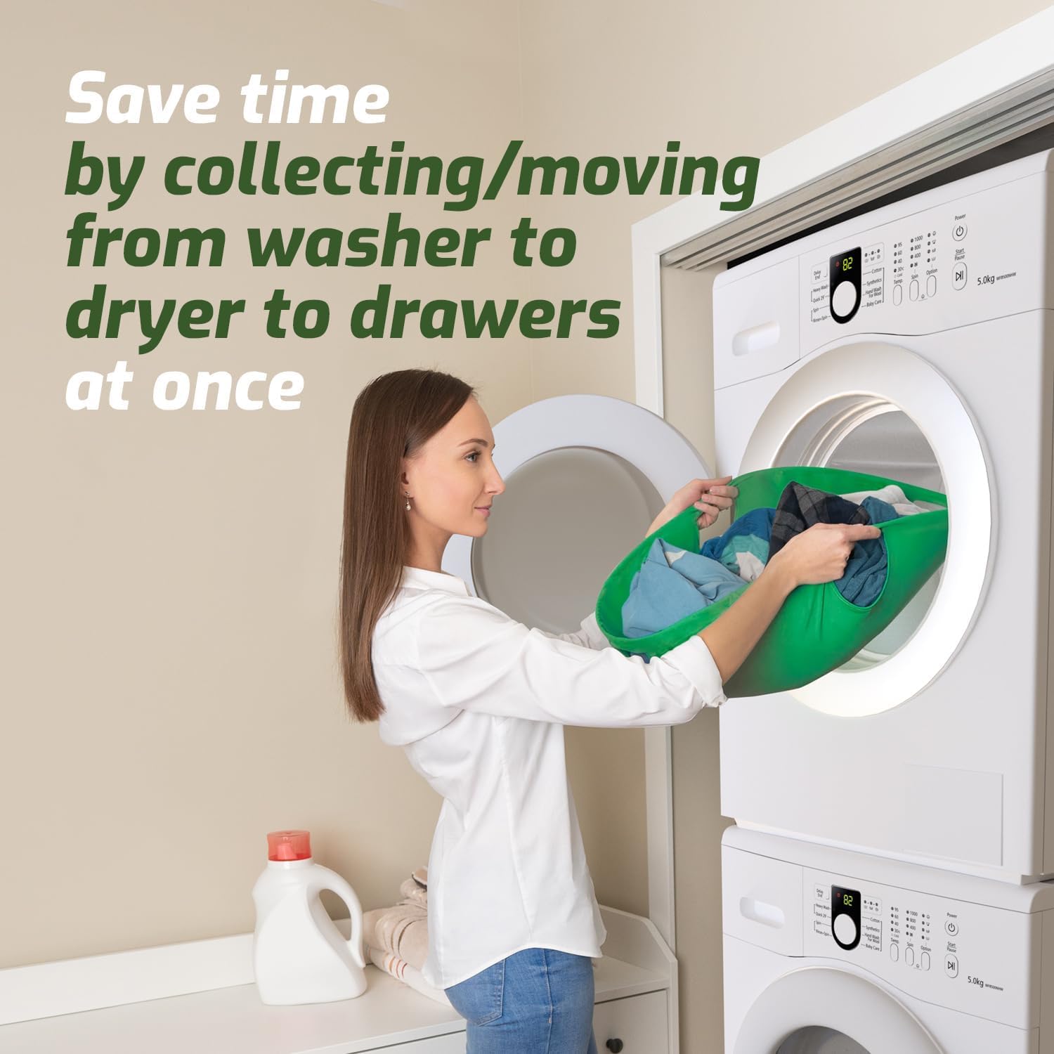 Foldable laundry hamper ready to pop up for tidy storage between uses.