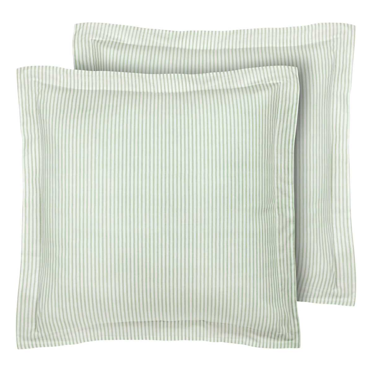 Laura Ashley Euro Shams in ticking stripe green add timeless texture to your bed.