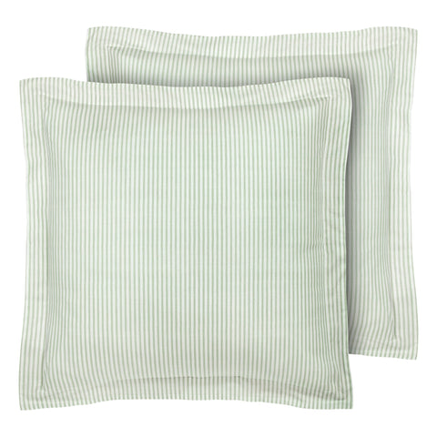 Laura Ashley Euro Shams in ticking stripe green add timeless texture to your bed.