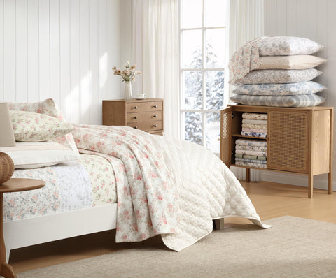 Laura Ashley Mulholland Plaid Blue pattern adds timeless bedroom elegance