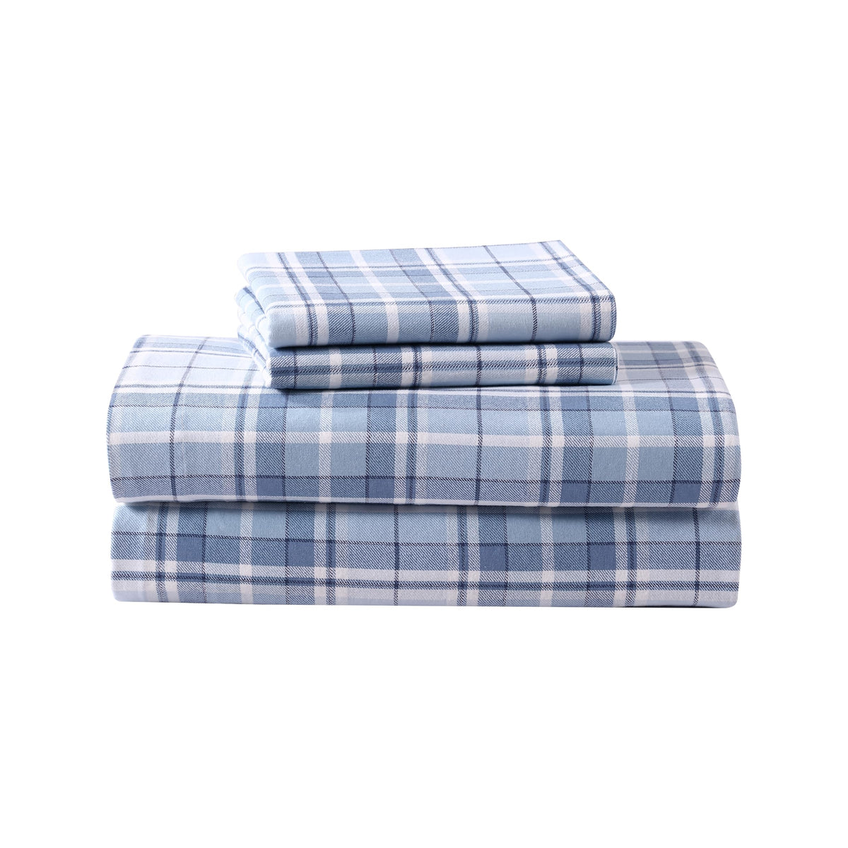 Laura Ashley flannel sheets queen flat sheet in Mulholland Plaid Blue, cozy warmth for all seasons