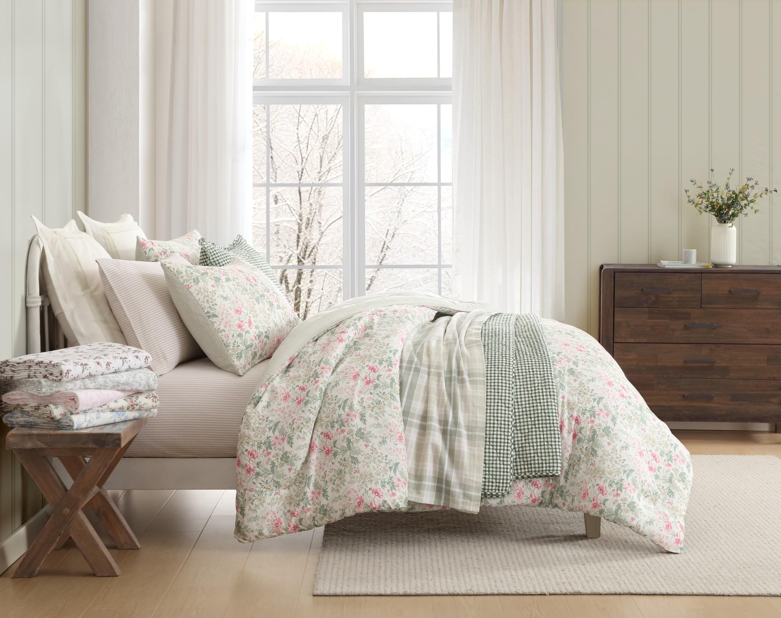 Laura Ashley flannel sheets queen pillowcases breathable cotton for comfort