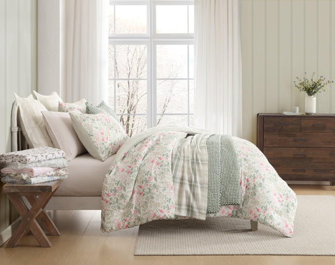 Laura Ashley flannel sheets queen pillowcases breathable cotton for comfort