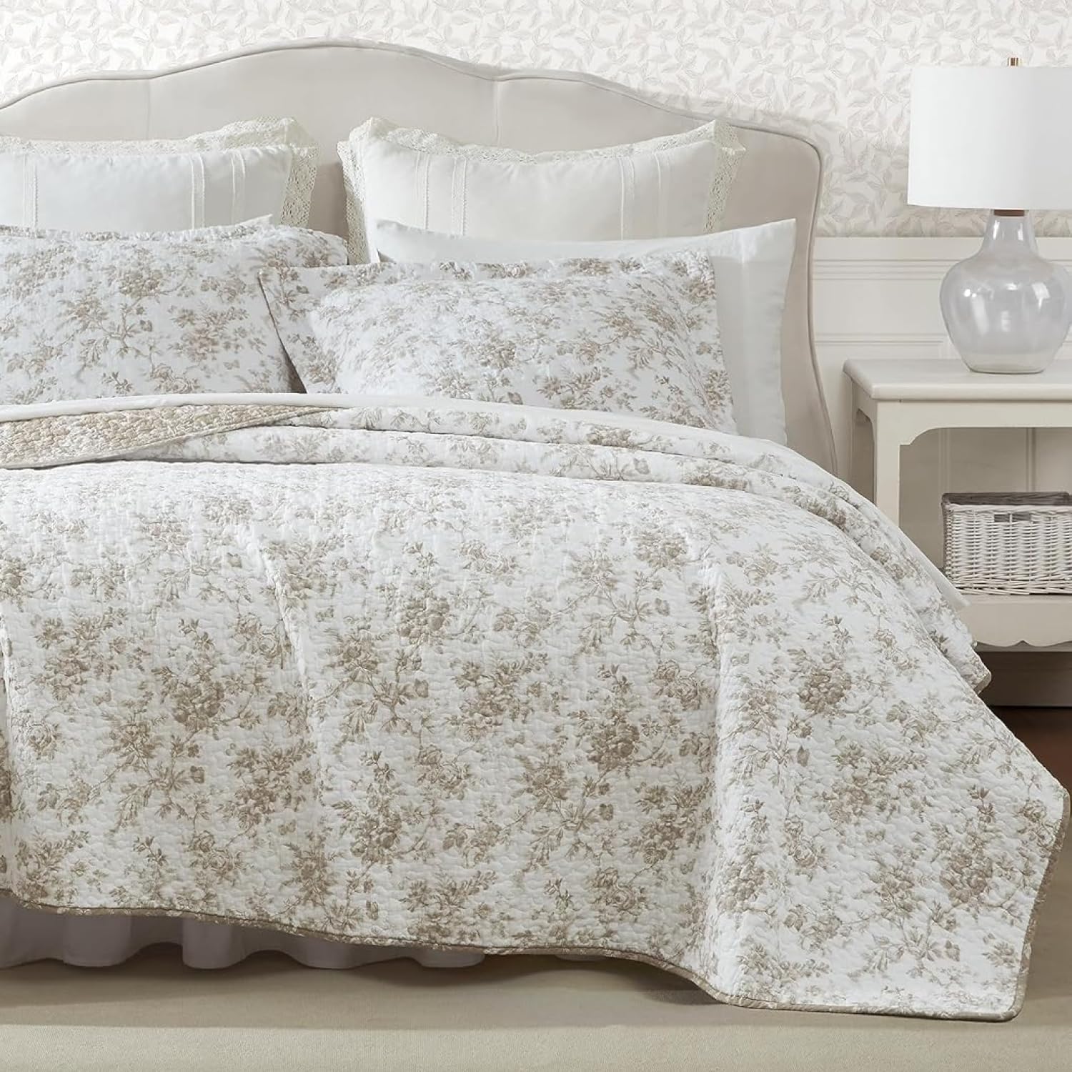 Laura Ashley king quilt set with floral reversible pattern offers two looks and cozy warmth.