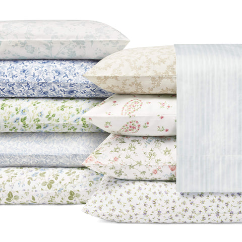 Laura Ashley fitted sheet with 15-inch deep pocket for secure mattress fit.