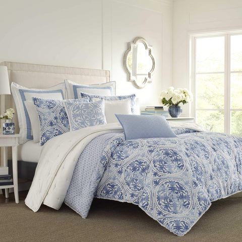 Laura Ashley Mila Blue euro sham cotton fabric close-up showing softness