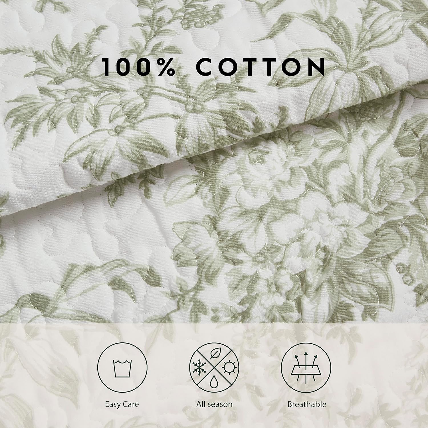 Laura Ashley bedding setup with Bedford Green hues for a warm, inviting room.