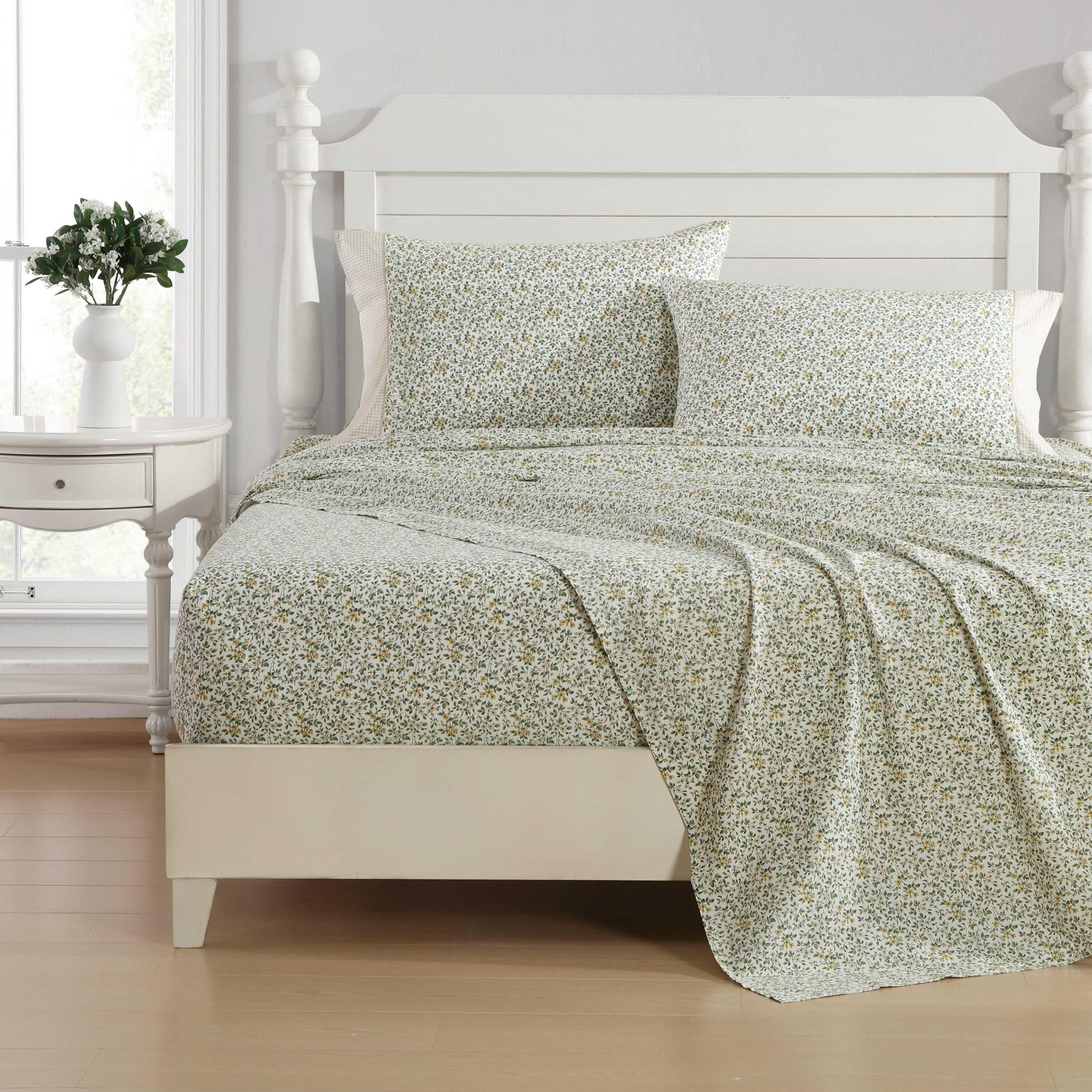 Laura Ashley queen percale weave image emphasizes lightweight yet durable feel for everyday use