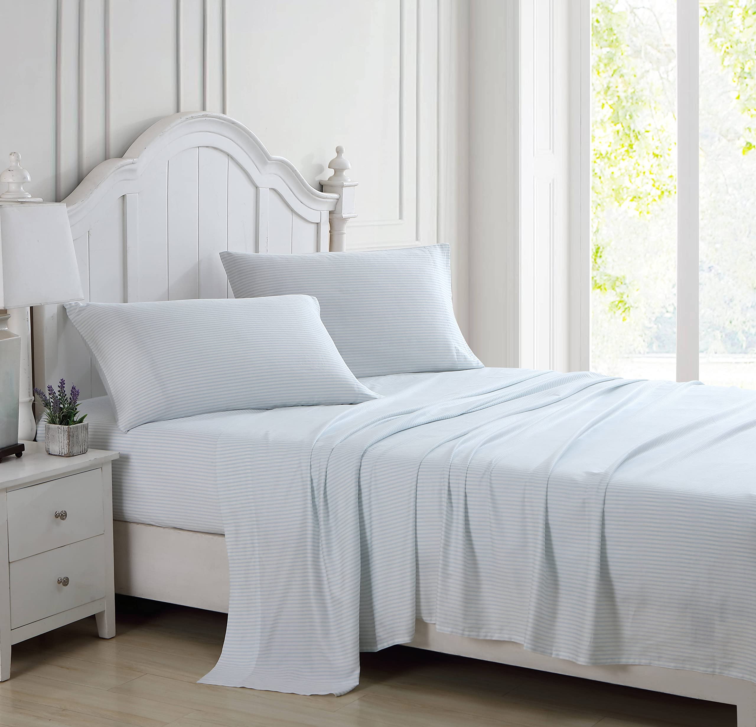 Laura Ashley Ramona Blue closeup stitching highlights durable finish.