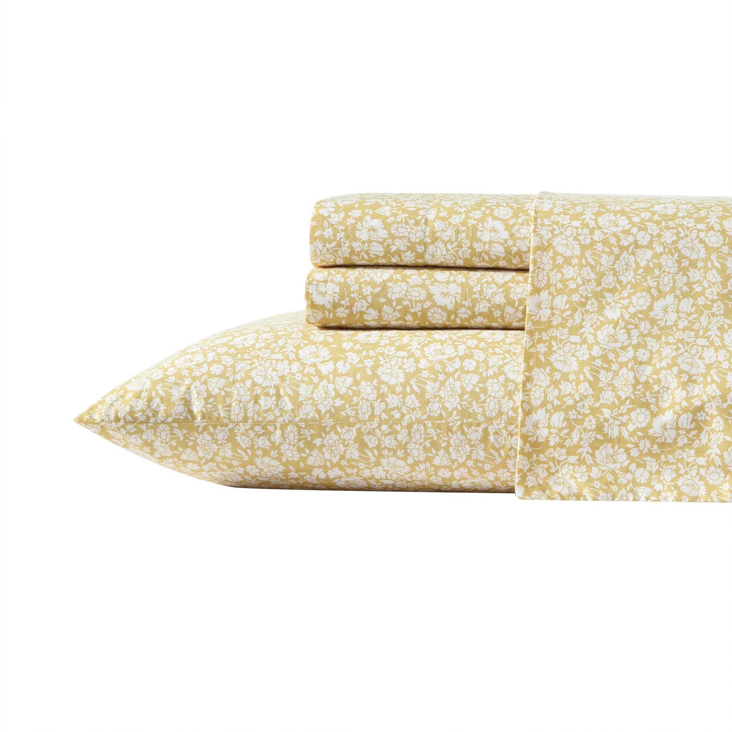 Laura Ashley Queen Percale Gold flat sheet for breathable, crisp comfort.