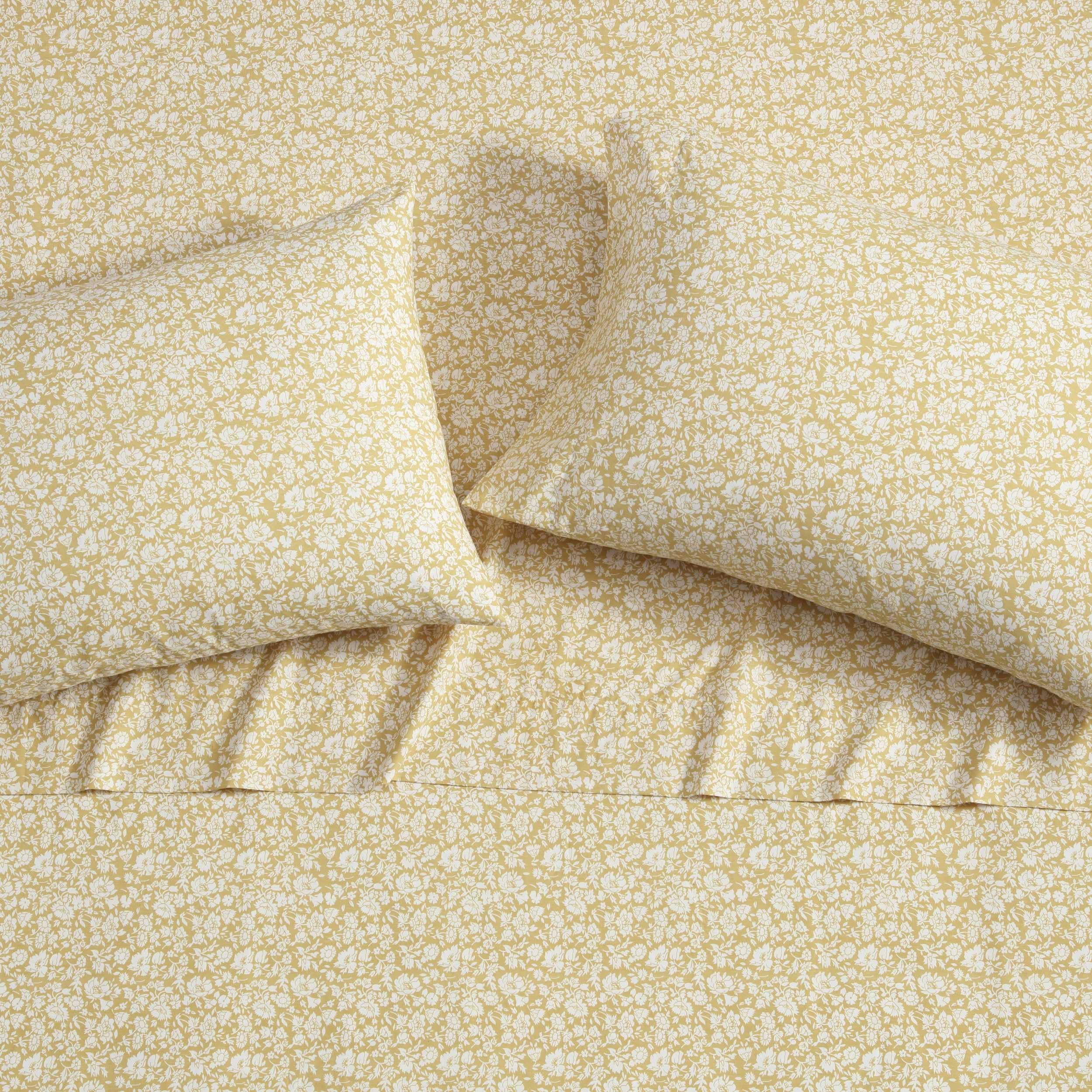 Laura Ashley Queen Percale Gold texture close-up shows crisp weave.