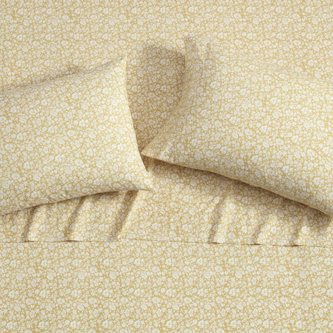 Laura Ashley Queen Percale Gold texture close-up shows crisp weave.