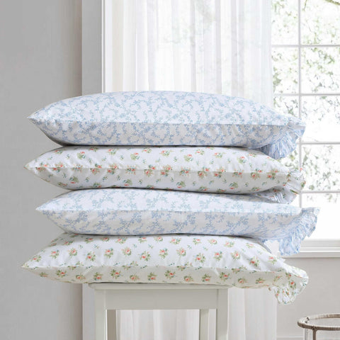 Laura Ashley Victoria Blue pillowcase delivers crisp percale cotton feel