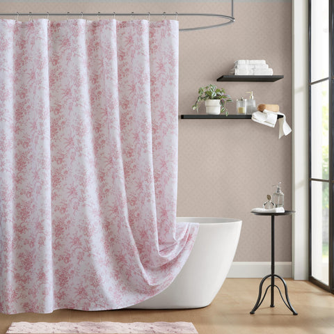 Laura Ashley Walled Garden curtain textured slub fabric adds tactile depth to your bathroom.