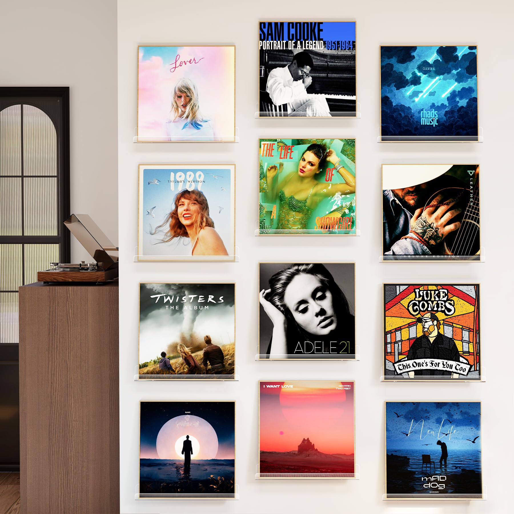 Laurensory vinyl record display keeps albums accessible and organized.