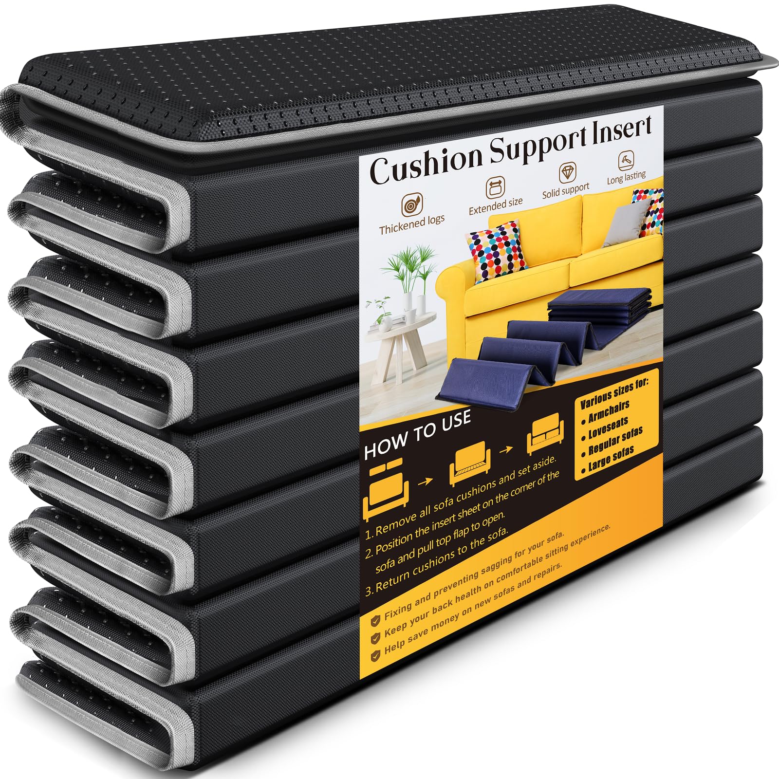 LAVEVE heavy-duty cushion board, side view, supports sagging cushions.